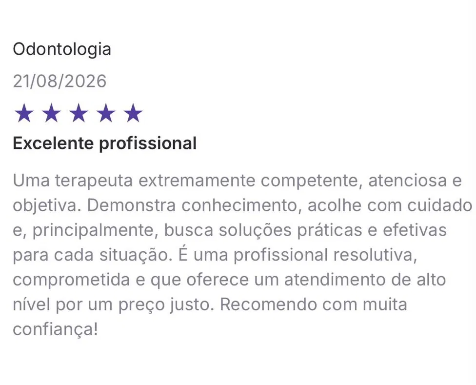 Avaliação de paciente sobre o atendimento de Fernanda Marttinez