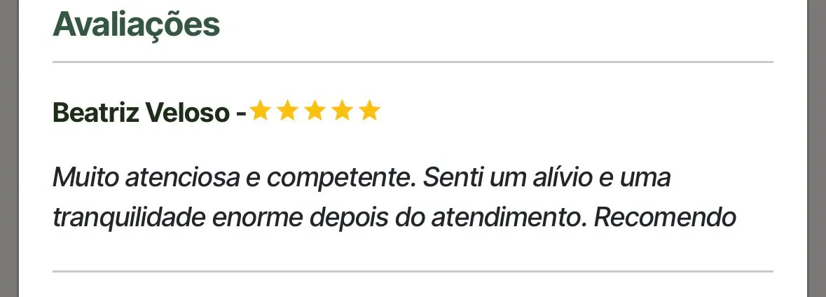 Avaliação de paciente sobre o atendimento de Fernanda Marttinez