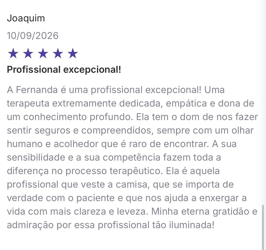 Avaliação de paciente sobre o atendimento de Fernanda Marttinez