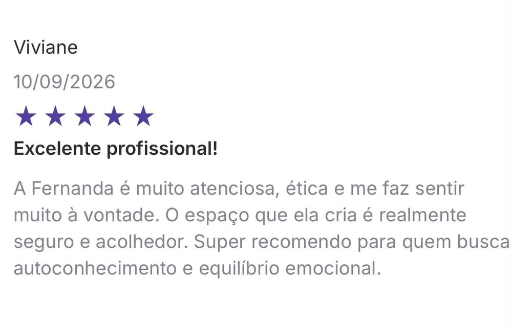 Avaliação de paciente sobre o atendimento de Fernanda Marttinez