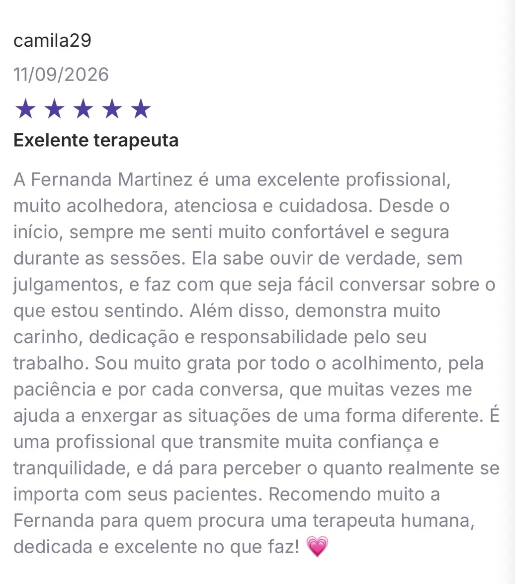 Avaliação de paciente sobre o atendimento de Fernanda Marttinez